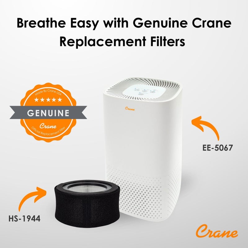 Crane فلتر استبدال جهاز تنقية الهواء الأصلي من كرين لطراز EE-5067، فلتر HEPA استبدال لطراز HS-1944، عبوة من 1، ترشيح ثلاثي المراحل لتحسين جودة الهواء الداخلي - Image 2